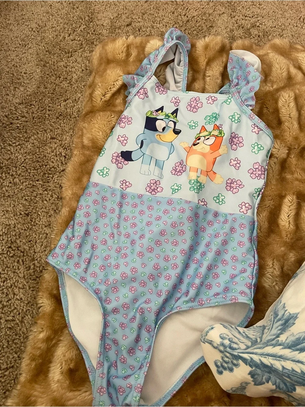 Girls Bluey One-Piece Swimsuit with Cartoon Blue & Orange Characters